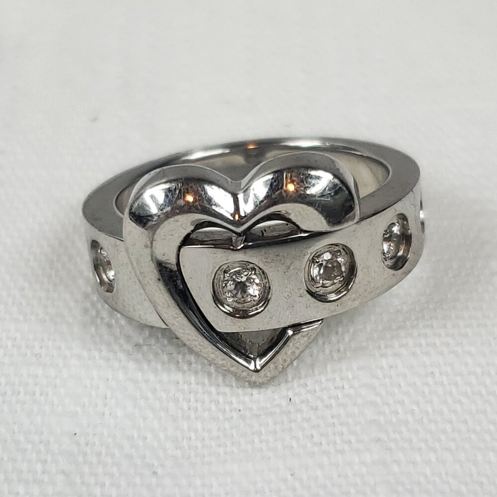 QVC Stainless Steel Heart Clear Stone Accent Ring Sz 14mm US 7